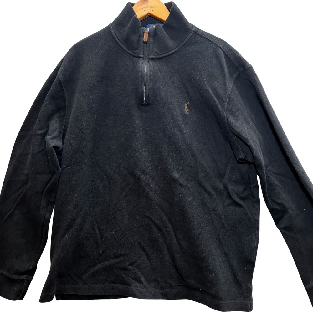 Polo Ralph Lauren Mens Estate Rib Quarter Zip Black Sweater L Full Color Pony